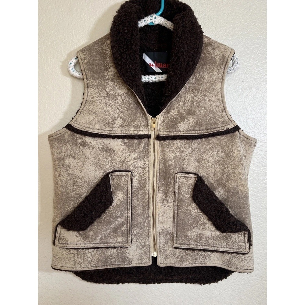 Vintage Wiman 70s Suede Sherpa Lined Vest Mens Large Western Cowboy USA